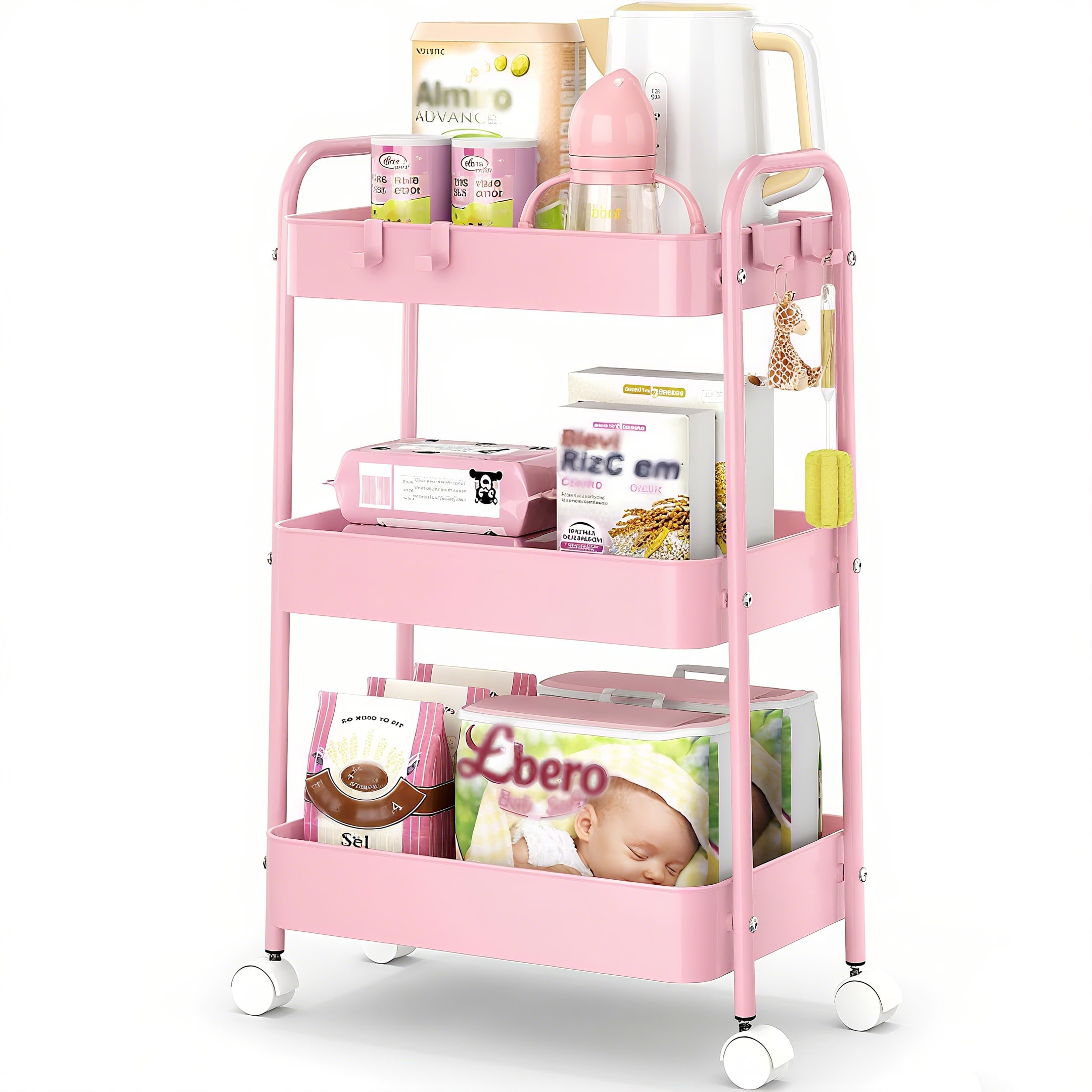 Baby Nursery Unit - عربة تخزين معدنية بثلاث طبقات مع