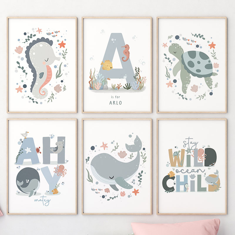 Baby Nursery Name Wall Art - لوحة فنية جدارية بدون إطار بتصميم