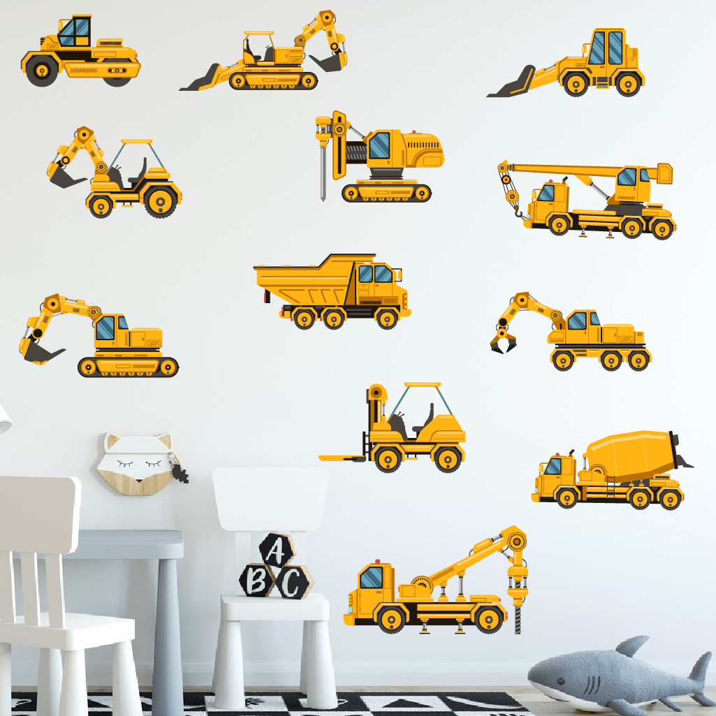 Baby Nursery Wall Stickers - الكرتون حفارة الهندسة سيارة الجدار ملصق
