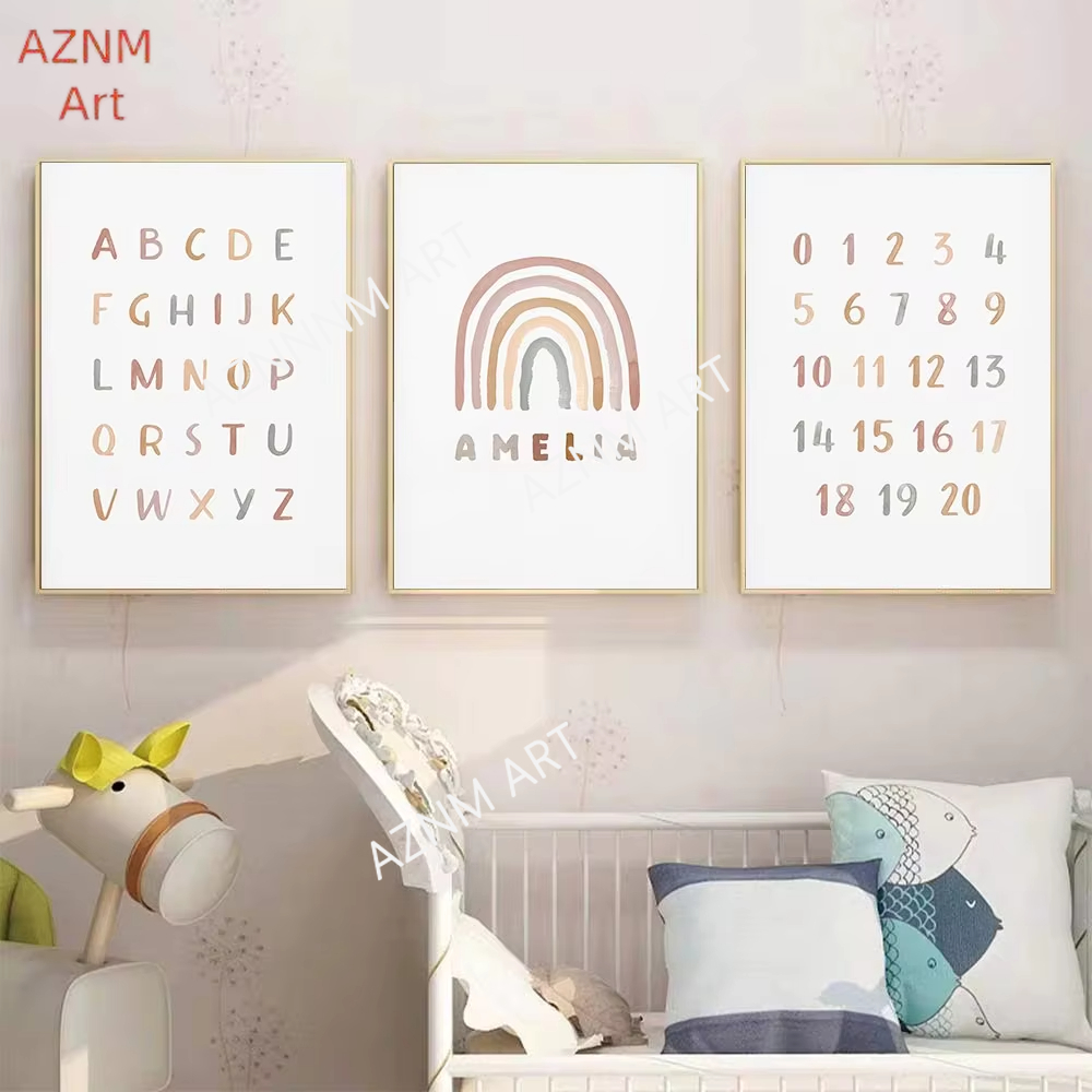 Baby Nursery Name Wall Art - 1/3 قطعة ، ملصق مخصص ABC