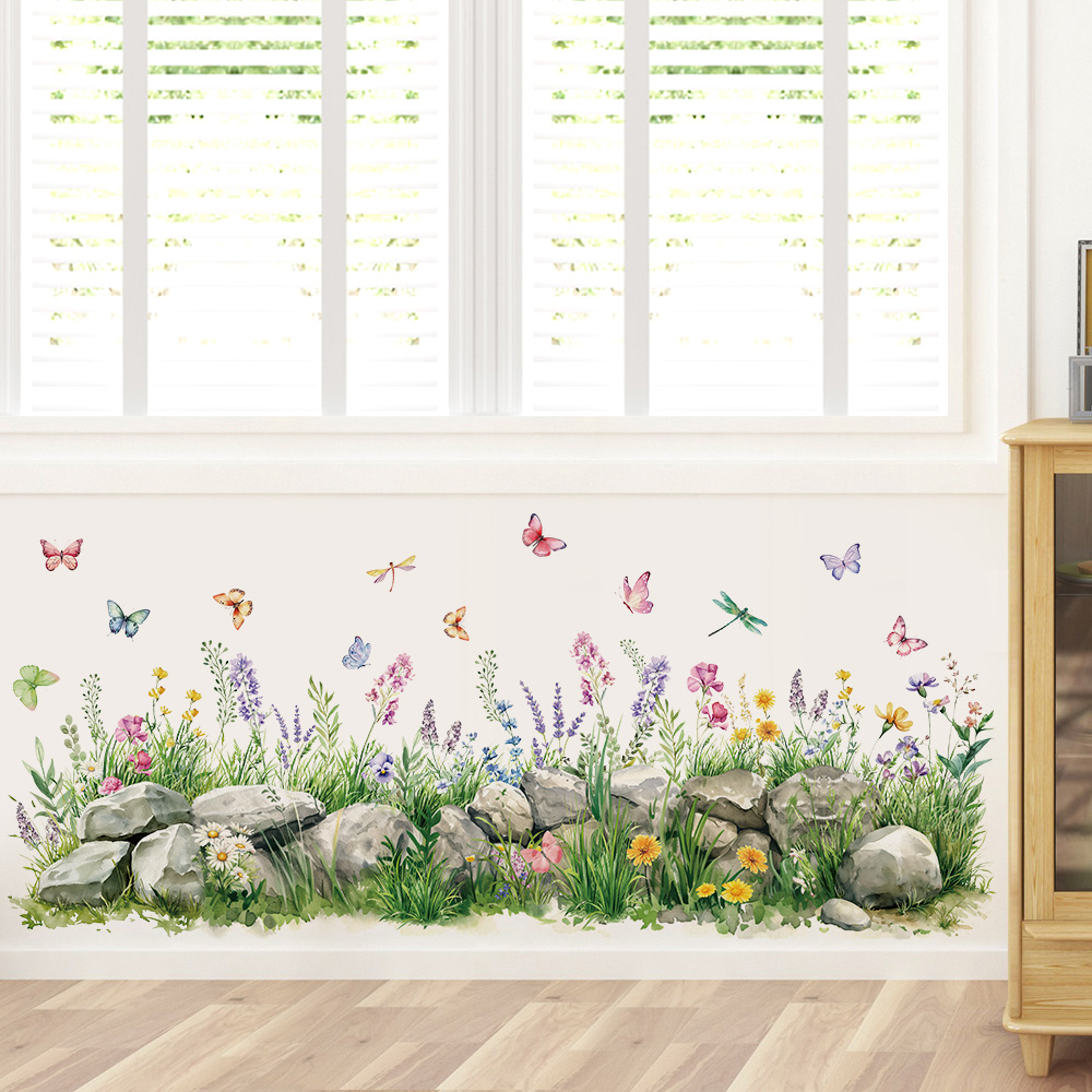 Baby Nursery Wall Stickers - الحجارة والزهور المائية ملصقات الحائط فراشة