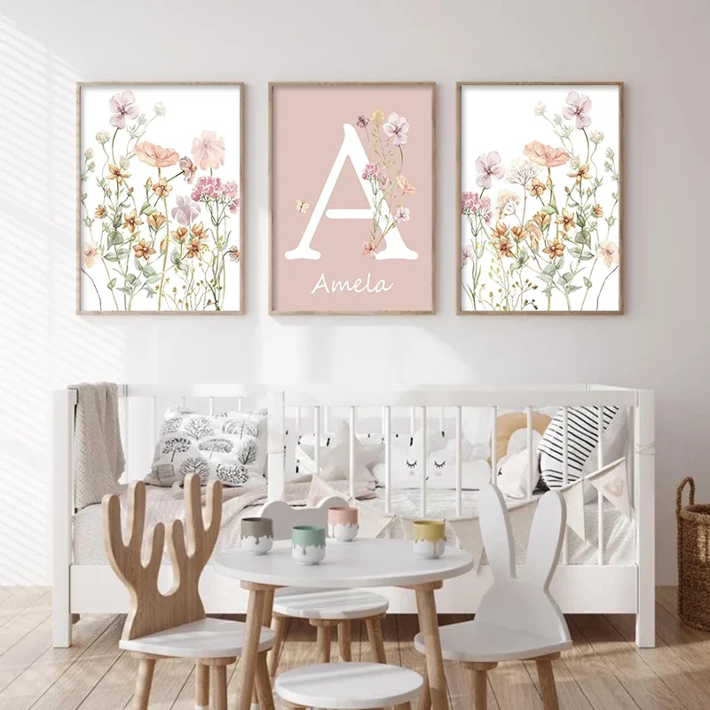 Baby Nursery Name Wall Art - ملصقات مخصصة بأسماء الفتيات مع زهور
