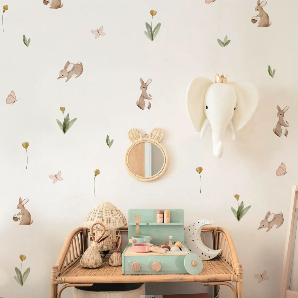 Baby Nursery Wall Stickers - ملصقات حائط للأطفال بألوان مائية لطيفة