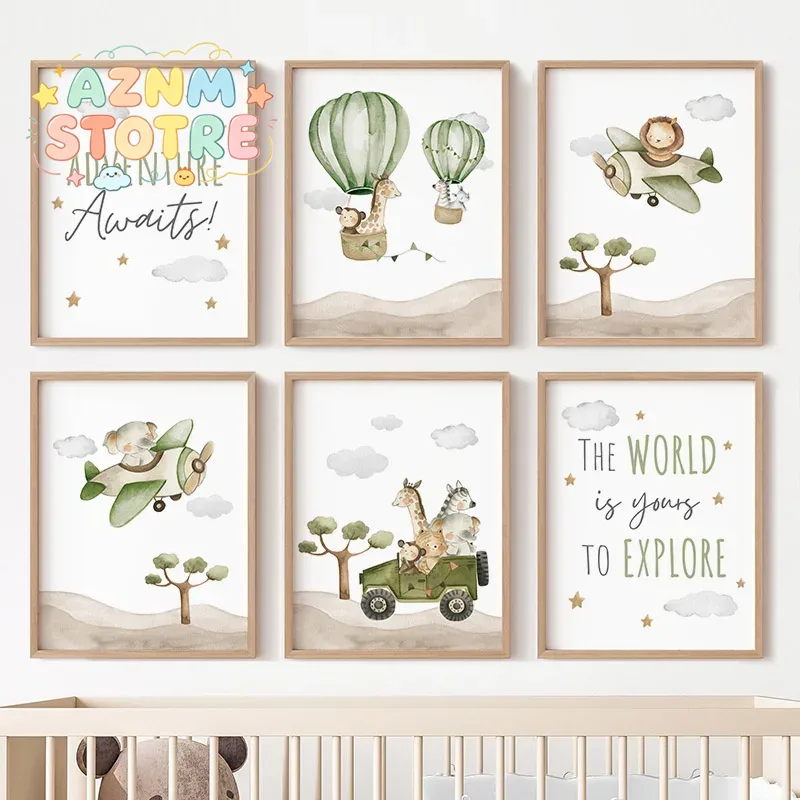 Baby Nursery Hot Air Balloon - لوحات فنية على القماش لحيوانات في