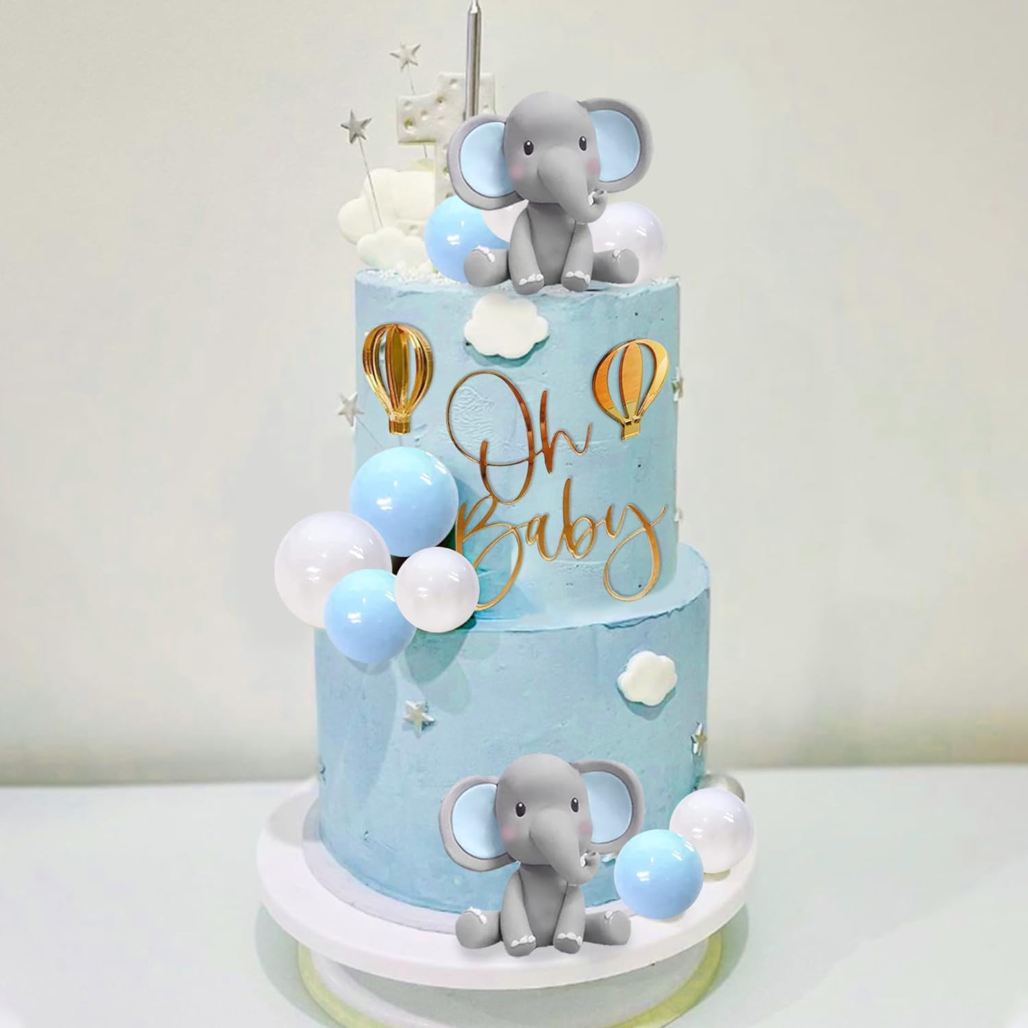 Baby Nursery Hot Air Balloon - زينة كعكة الفيل مع كعكة صغيرة