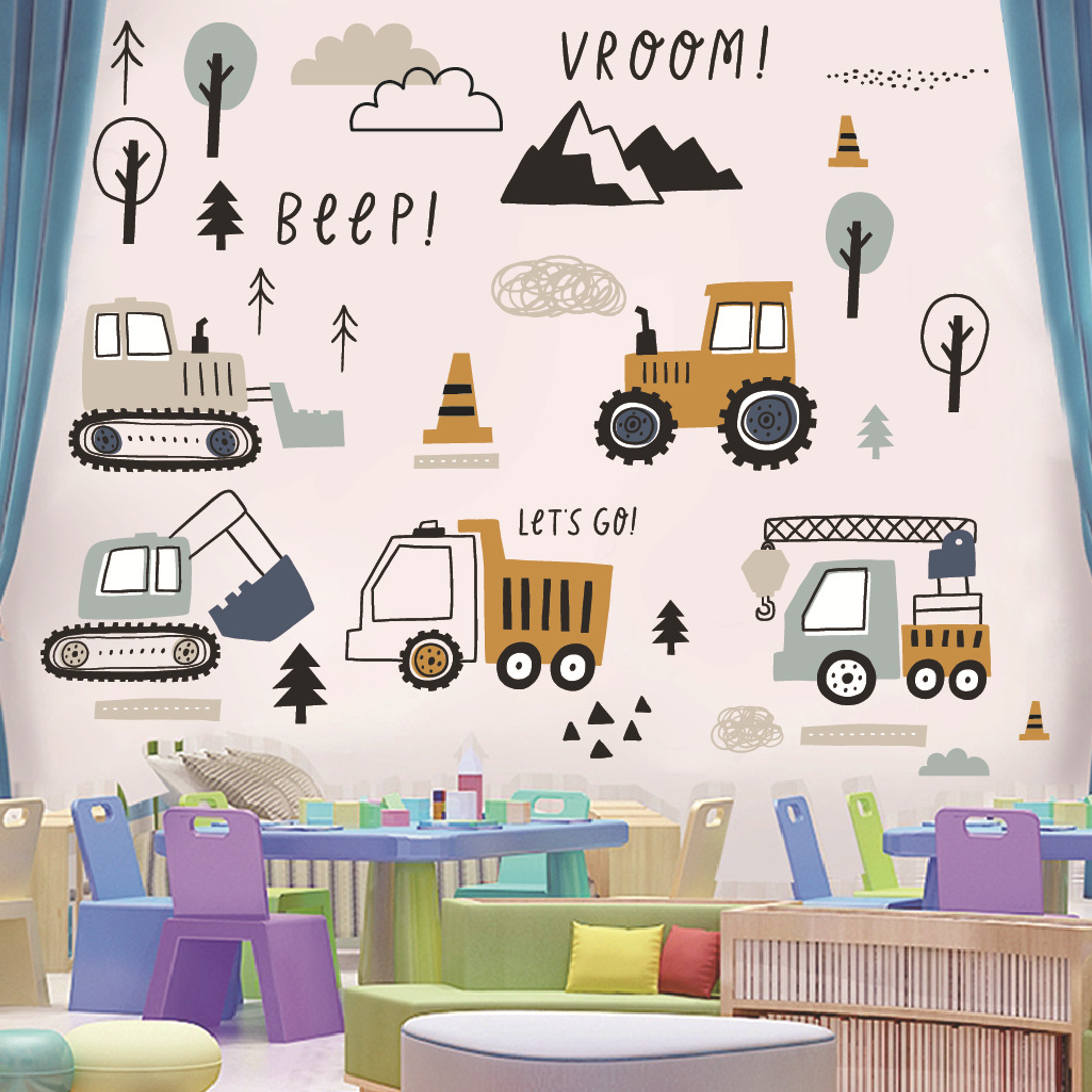 الكرتون حفارة الهندسة سيارة ال - مراجعة Baby Nursery Wall Stickers وسعره