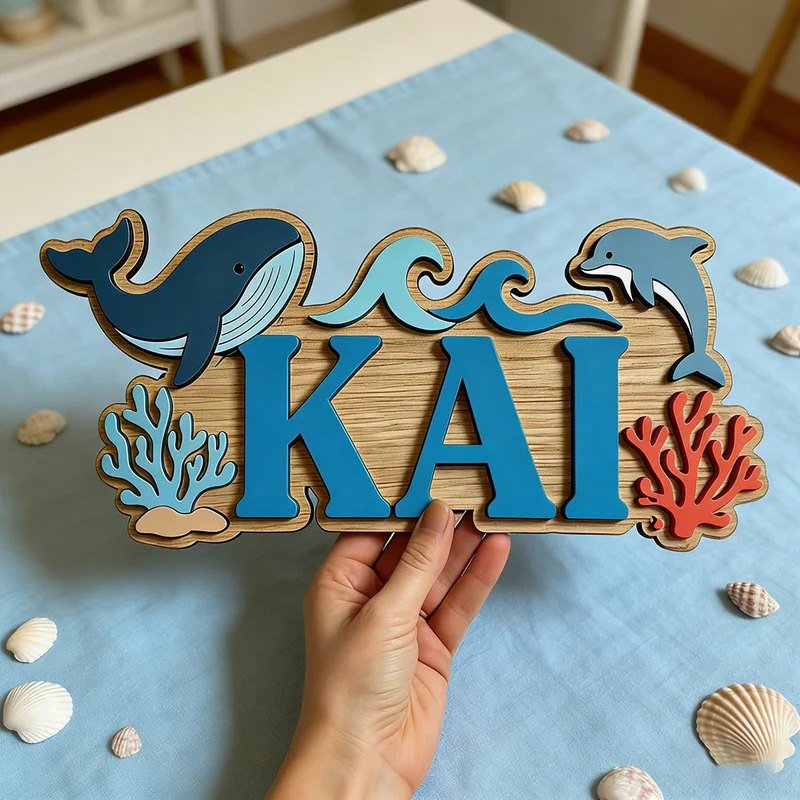 لافتة خشبية مخصصة بتصميم الحيت - مراجعة Baby Nursery Name Wall Art وسعره
