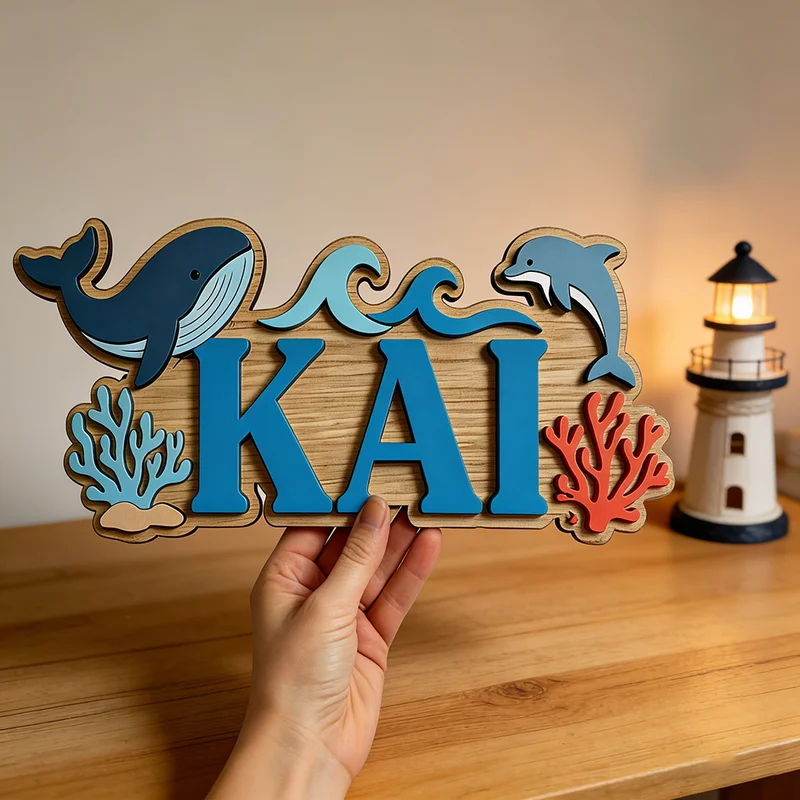 لافتة خشبية مخصصة بتصميم الحيت - مراجعة Baby Nursery Name Wall Art وسعره