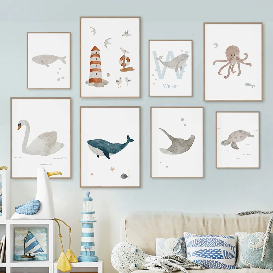 اسم مخصص الحوت الأخطبوط السلاح - مراجعة Baby Nursery Name Wall Art وسعره