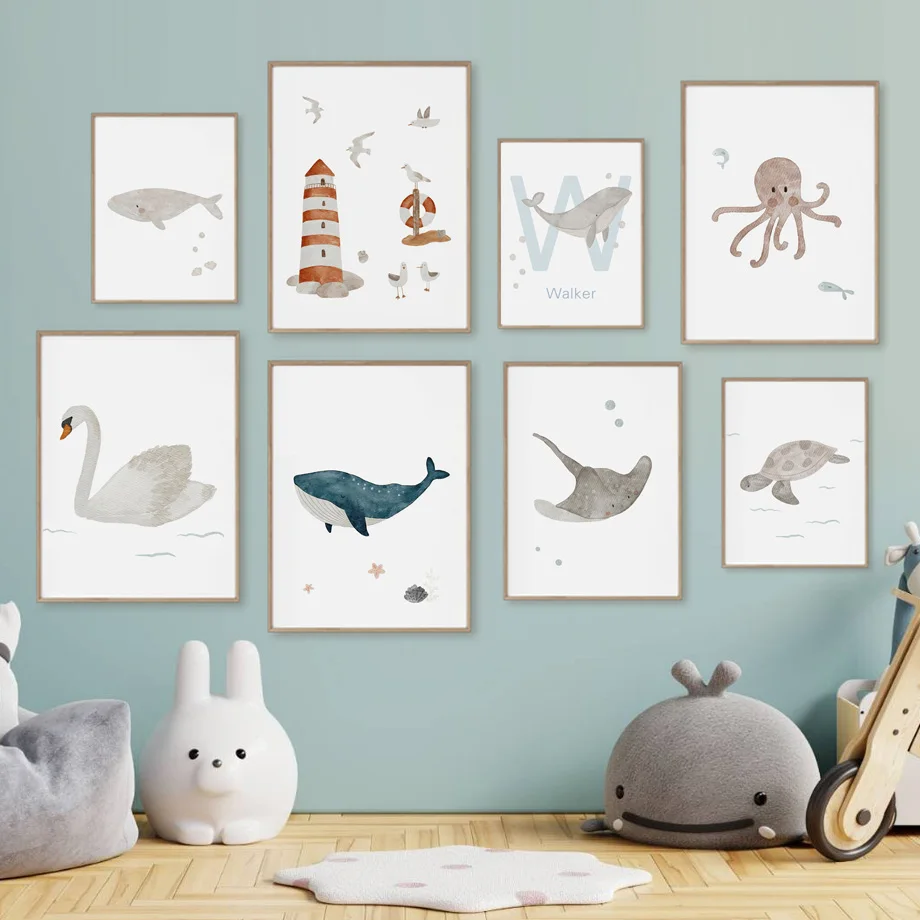اسم مخصص الحوت الأخطبوط السلاح - مراجعة Baby Nursery Name Wall Art وسعره