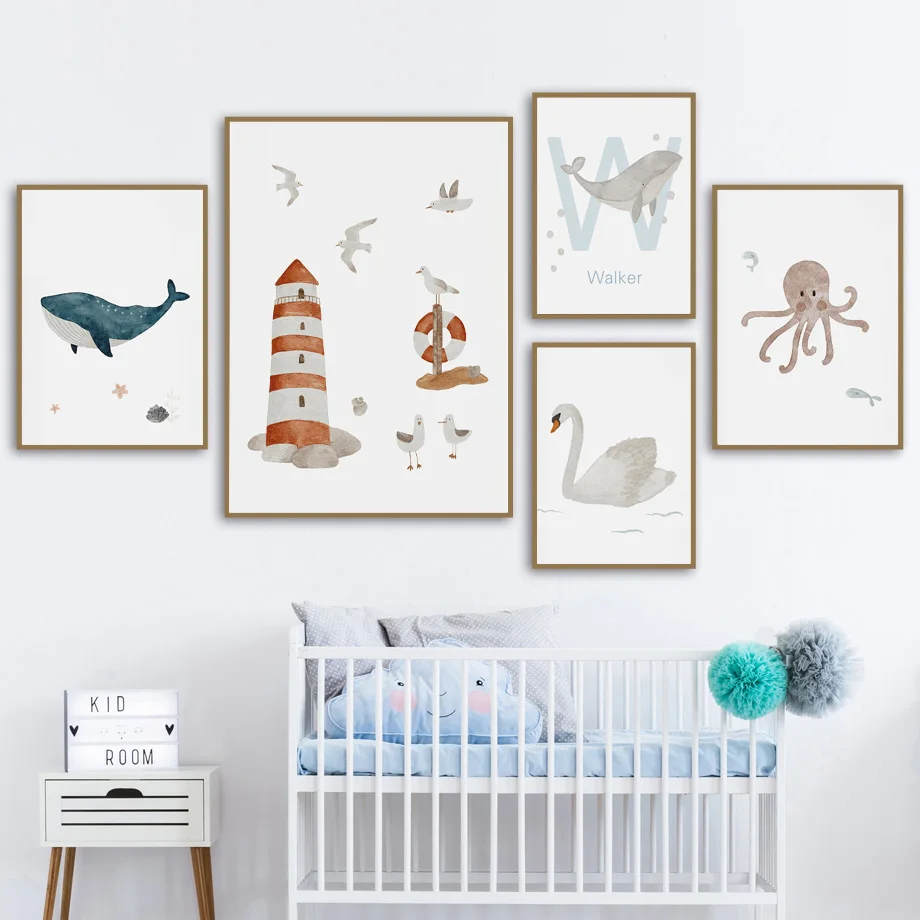 اسم مخصص الحوت الأخطبوط السلاح - مراجعة Baby Nursery Name Wall Art وسعره